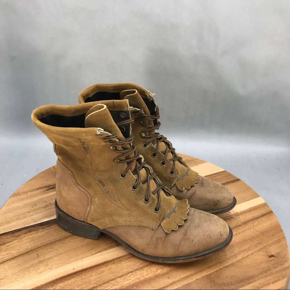 Laredo Kiltie Boots Womens 8 M Brown Leather Lace Up Ankle Western Riding